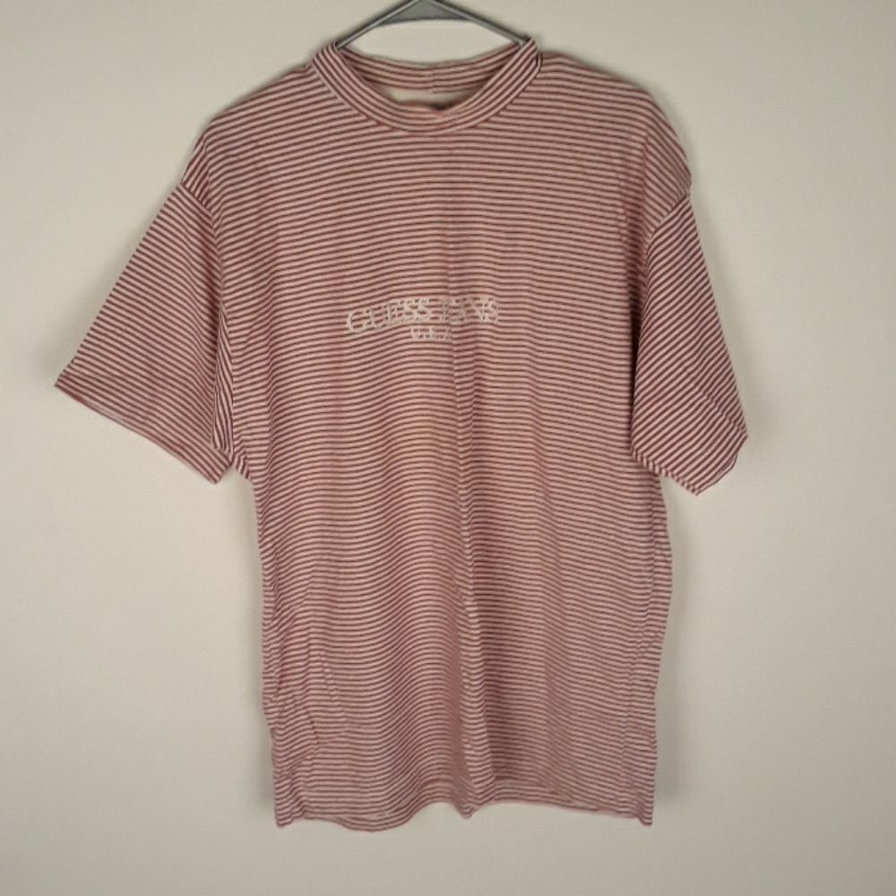 GUESS Vintage Rare Red Striped Shirt Asap Rocky Mens Medium Short Sleeve T Shirt - Picture 7 of 8